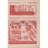 NOTTM FOREST - DERBY 44 Nottingham Forest home programme v Derby, 26/8/44, minor folds. Generally