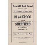 WAR CUP FINAL NORTH 1943 Official four page programme, Blackpool v Sheffield Wednesday, 1/5/43,