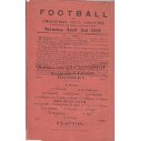 BROMLEY - CLAPTON 1915 Four page Dulwich Hamlet programme for Bromley v Clapton, 3/4/1915, Cup