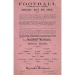 DULWICH - WYCOMBE WANDERERS 1922 Dulwich Hamlet single sheet programme v Wycombe Wanderers, 8/4/
