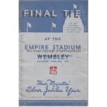 1935 CUP FINAL Official programme, 1935 Cup Final, Sheffield Wednesday v West Brom, vertical fold on