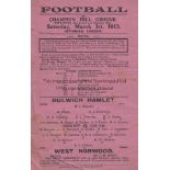 DULWICH - WEST NORWOOD 1913 Dulwich Hamlet single sheet programme v West Norwood, 1/3/1913, Isthmian