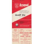 ARSENAL Programme and lottery ticket Arsenal v Cardiff City (Aberfan Disaster Fund Match) 15th