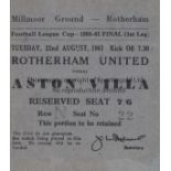 LEAGUE CUP FINAL TICKET First League Cup Final 1st Leg Rotherham United v Aston Villa 22nd August