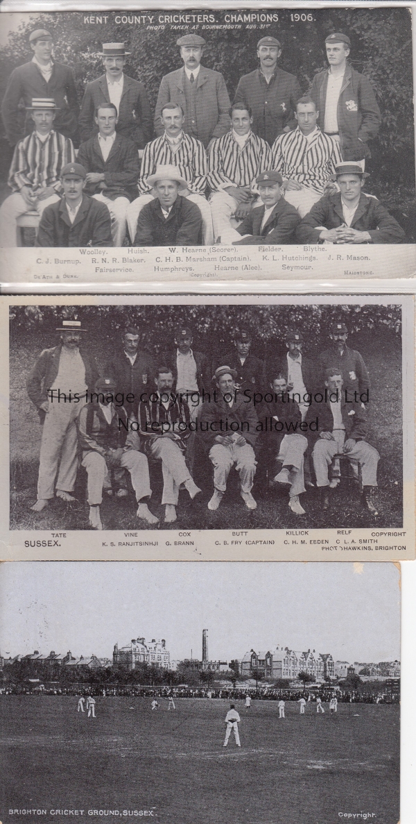 CRICKET POSTCARDS Three in total. Sussex team group from the early 1900's issued by Hawkins of