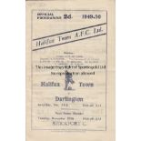 HALIFAX - DARLINGTON 49 Halifax home programme v Darlington, 24/12/49, minor folds. Generally good