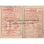 LIVERPOOL 46-7 Two Liverpool home single sheet programmes, 46/7, v Preston 7/4/47 ( score, changes