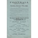 DULWICH - LUTON CLARENCE 1923 Single sheet Dulwich Hamlet programme v Luton Clarence, 17/ 2/1923,