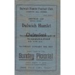 DULWICH - CHELMSFORD 1933 Six page Dulwich Hamlet home programme v Chelmsford, 14/1/1933, Amateur