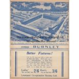 EVERTON - BURNLEY 1938-39 Four page Everton home programme v Burnley , Lancashire Senior Cup, 21/9/