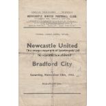 NEWCASTLE - BRADFORD CITY 44 Newcastle United four page programme for a 11-0 victory over Bradford