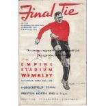 1938 CUP FINAL Official programme, 1938 Cup Final, Huddersfield v Preston, fold, creasing. Fair