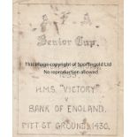 A.F.A.CUP Programme, A.F.A. Senior Cup, HMS Victory v Bank of England, 5/1/1935 at Pitt St Ground.