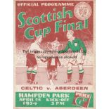 SCOTTISH CUP FINAL 1954 Official programme, Celtic v Aberdeen, 24/4/54 at Hampden, Scottish Cup