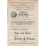 BURNLEY - EVERTON 45-6 Burnley home programme v Everton, 27/4/46, folds, score noted. Fair-generally