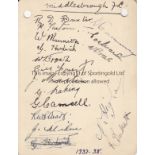 MIDDLESBROUGH 1937-38 Autograph album sheet with 17 Middlesbrough ink autographs, 1937-38,