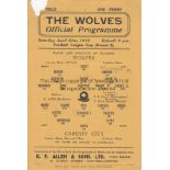 WOLVES - CARDIFF CITY 45 Single sheet Wolves home programme v Cardiff City, 21/4/45, Football League