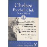 CHARITY SHIELD Programme England World Cup X1 v FA Canadian Touring Team at Stamford Bridge 20th