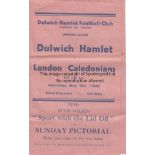 DULWICH Gatefold programme Dulwich Hamlet v London Caledonian Isthmian League May 7th 1938.