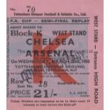 SEMI-FINAL TICKET 1950 Match ticket for FA Cup Semi-Final Replay, Chelsea v Arsenal, 22/3/50 at