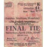 1936 CUP FINAL Match ticket, 1936 Cup Final, name on front, slight creasing. Fair-generally good