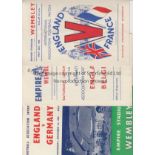 ENGLAND Three England home programmes at Wembley v France 1945 Belgium 1946 (both score, scorers,