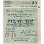 1930 CUP FINAL Match ticket, 1930 Cup Final, South Terrace Seat. Generally good