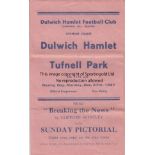 DULWICH Gatefold programme Dulwich Hamlet v Tufnell Park Isthmian League December 27th 1937.