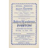 BOLTON - EVERTON 45 Bolton home programme v Everton, 1/9/45, score, scorers neatly noted. Good