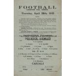 DULWICH - CASUALS 1921 Single sheet Dulwich Hamlet home programme v Casuals, 28/4/1921, Isthmian