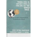 WORLD CUP 1962 Official programme World Cup 1962. 20 Pages. Some wear but no writing. Fair to