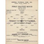 ARSENAL PRACTICE MATCH 52 Arsenal single sheet programme dated 9th August 1952 ( the owner of