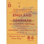 ENGLAND - DENMARK 56 Match ticket, England v Denmark, 5/12/56, World Cup Qualifier played at