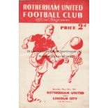 ROTHERHAM - LINCOLN 47 Rotherham home programme v Lincoln City, 10/5/47. fold. Generally good