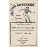 CREWE - DARLINGTON 49 Crewe home programme for midweek game v Darlington, 31/8/49, slight fold,