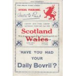 RUGBY 1935 Wales home programme v Scotland, 2/2/1935, at Cardiff Arms Park, Wales won 10-6. Cleaned.