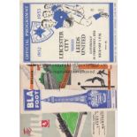 LEEDS UNITED Eight x Leeds away programmes, all 50s, at Leicester 52/3, Wolves and Aston Villa (2/