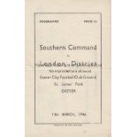 WARTIME - EXETER Four page programme, Southern Command v London District, 13/3/46 at Exeter City,