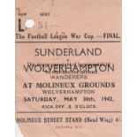 WAR CUP FINAL NORTH 1942 Very scarce match ticket, War Cup Final North, Wolves v Sunderland, 30/5/