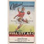 HULL - DARLINGTON 46 Hull City home programme v Darlington, 12/10/46, colourful cover, slight