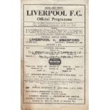 LIVERPOOL - BRADFORD PA 45 Single sheet Liverpool home programme v Bradford Park Avenue, 6/10/45,