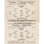 FULHAM WARTIME Two Fulham single sheet wartime programmes, v Crystal Palace 16/1/43 and v