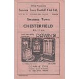 SWANSEA / CHESTERFIELD Programme Swansea Town v Chesterfield 19th April 1947. Good