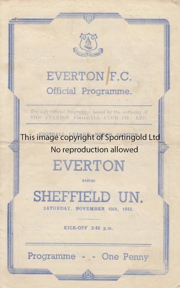 EVERTON - SHEF UTD 45 Everton home programme v Sheffield United, 10/11/45, slight fold. Generally