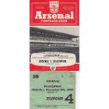ARSENAL/BLACKPOOL Ticket and programme Arsenal v Blackpool 8th December 1962. Programme score,