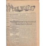 NEWS OF THE WORLD News of the World (1st edition) dated 1st October 1843 with Cricket and Horse