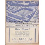 EVERTON - PORTSMOUTH 1938-39 Everton home programme v Portsmouth, 17/9/1938, pencil scorers, no