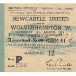 1951 CUP SEMI-FINAL Match ticket, Newcastle v Wolves, 10/3/51, Cup Semi-Final at Hillsborough,