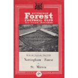 FOREST/ST MIRREN Programme between the winners of the FA Cup and Scottish Cup Nottingham Forest v St