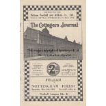 FULHAM - NOTTINGHAM FOREST 1938 Fulham home programme v Nottingham Forest, 5/11/1938, slight